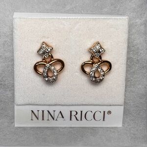 Nina Ricci 22k Gold-plated Pierced Earrings Swarovski Crystals New Designer Lux